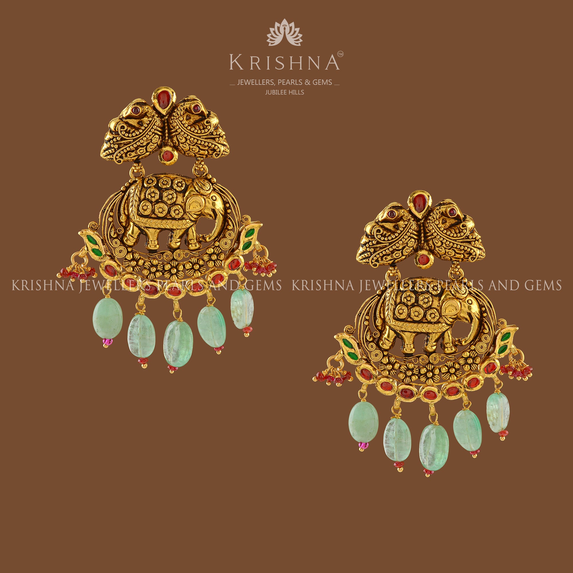 Elepeacock Gold Chandbali Earrings - Krishna Jewellers Pearls and Gems